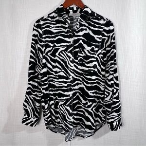 Casa Cabana Animal Print Roll Sleeve Button Front‎ Blouse Top Shirt Sz XS